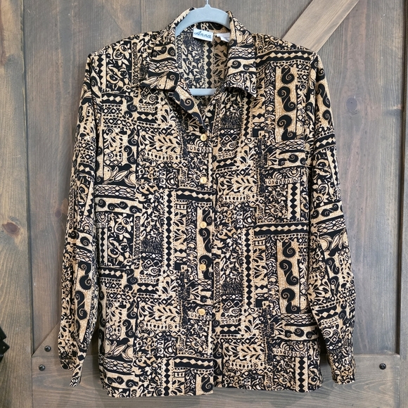Anna Tops - Vintage Anna Abstract Long Sleeve Button Up- Size Medium